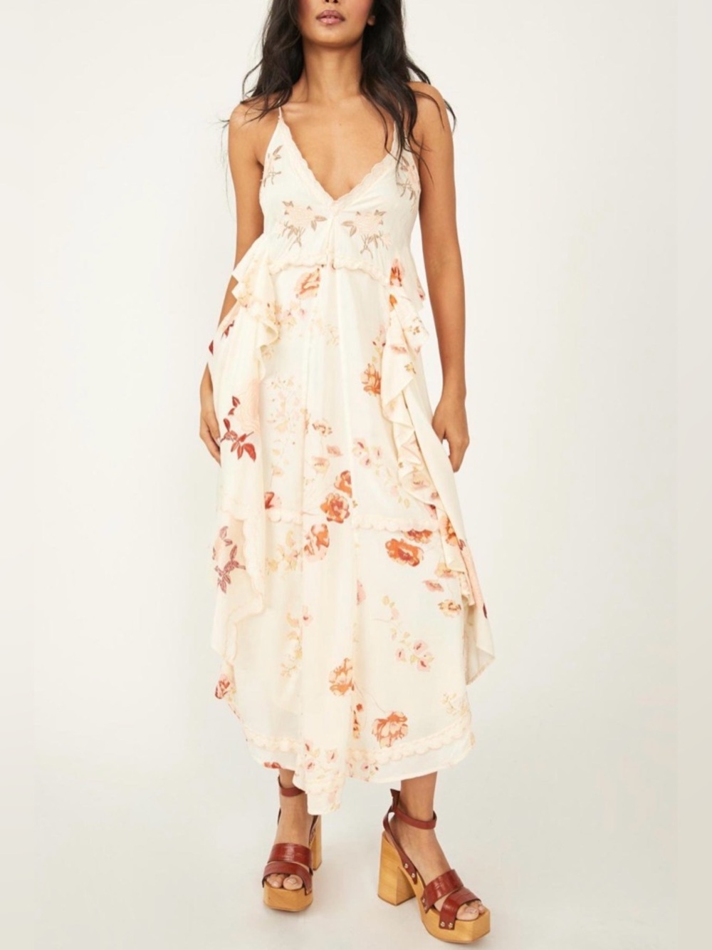 Free People Women's Audrey BOHO Embroidered Floral Sleeveless Maxi Dress Size XS